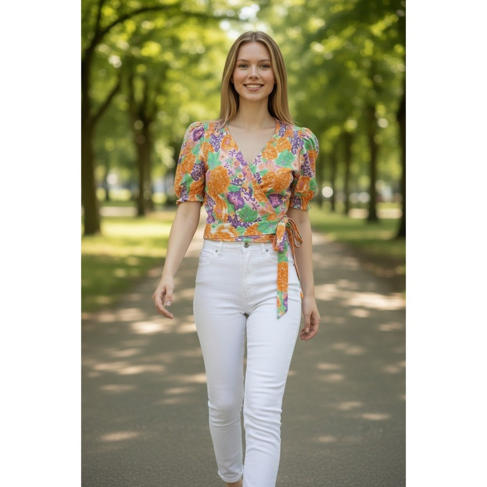 Faithfull The Brand NWT La Colle Ade Floral Puff Sleeve Wrap Top S $149 Romantic